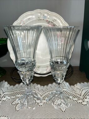 Set of 2 Vintage HOMCO RENAISSANCE Clear Glass Votive Cups Candle Holders 5.5”